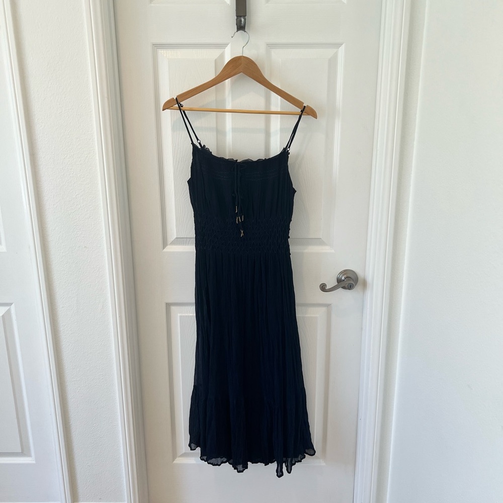 Love Sam Silk Navy Blue Midi Dress